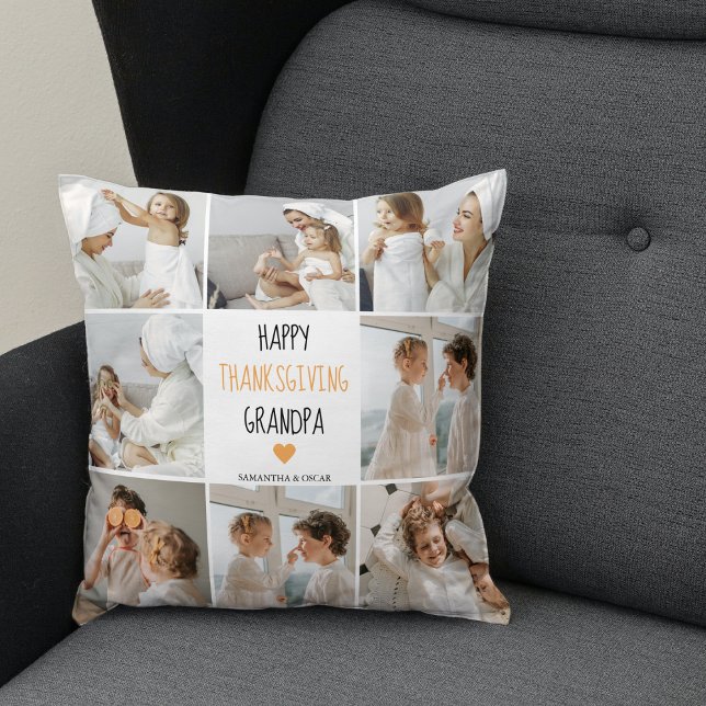 Modern Collage Photo Happy Thanksgiving Grandpa Cushion (Creator Uploaded)