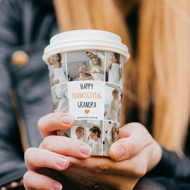 Modern Collage Photo Happy Thanksgiving Grandpa Paper Cups (Creator Uploaded)