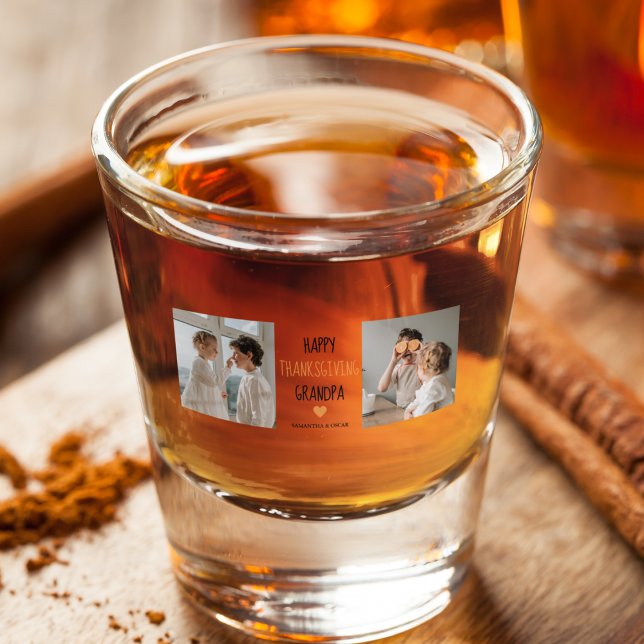 Modern Collage Photo Happy Thanksgiving Grandpa Shot Glass (Creator Uploaded)