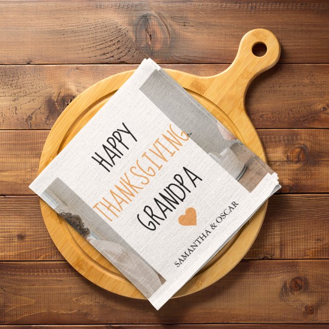 Modern Collage Photo Happy Thanksgiving Grandpa Tea Towel (Creator Uploaded)