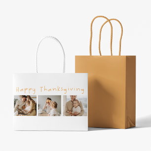 Modern Collage Photo & Happy Thanksgiving Large Gift Bag
