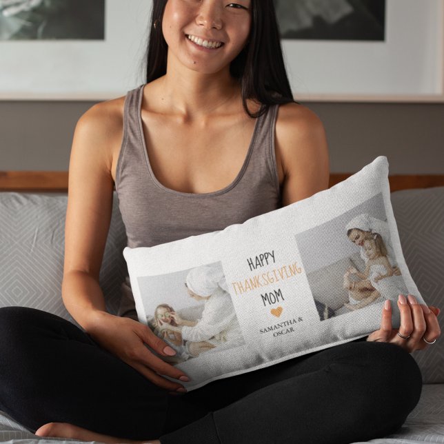 Modern Collage Photo Happy Thanksgiving Mum Lumbar Cushion (Creator Uploaded)