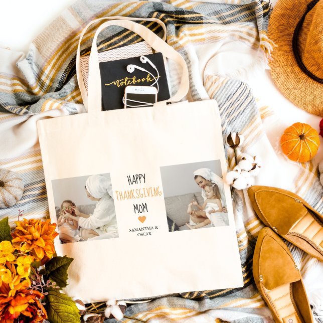 Modern Collage Photo Happy Thanksgiving Mum Tote Bag (Creator Uploaded)