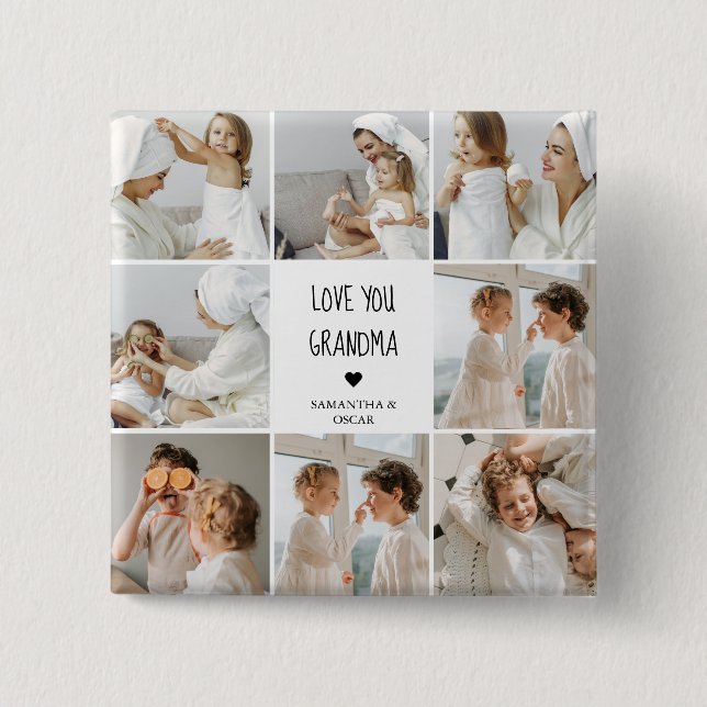 Modern Collage Photo Love You Grandma Best Gift 15 Cm Square Badge (Front)