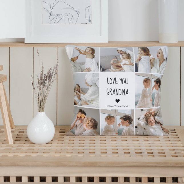 Modern Collage Photo Love You Grandma Best Gift Cushion (Creator Uploaded)
