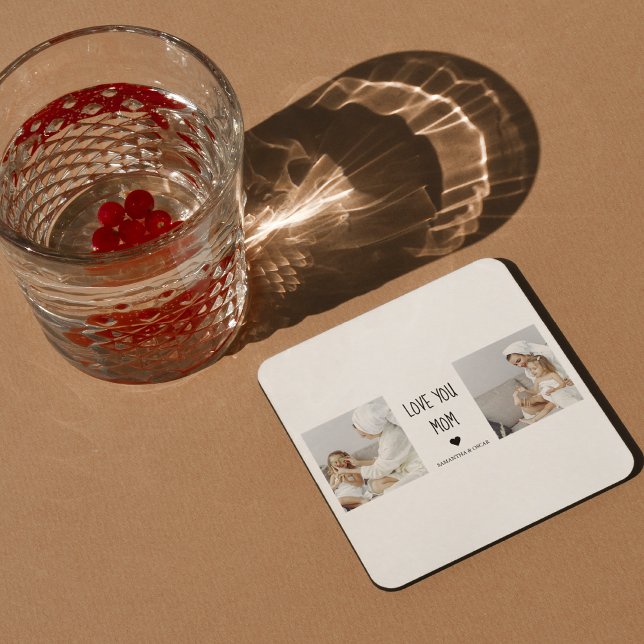 Modern Collage Photo Love You Grandma Best Gift Square Paper Coaster (Creator Uploaded)