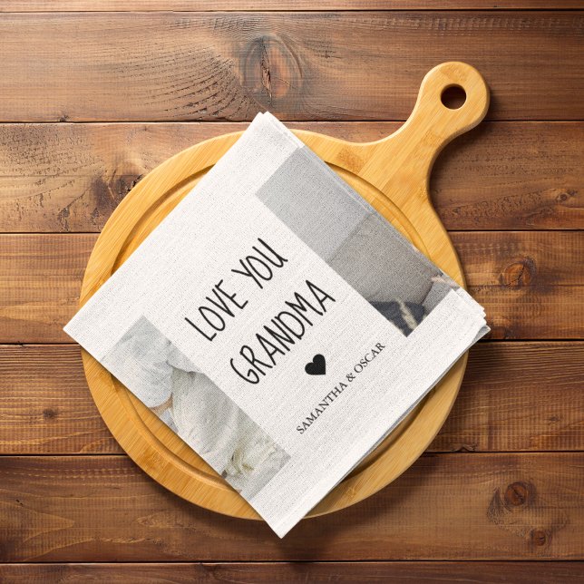 Modern Collage Photo Love You Grandma Best Gift Tea Towel (Creator Uploaded)