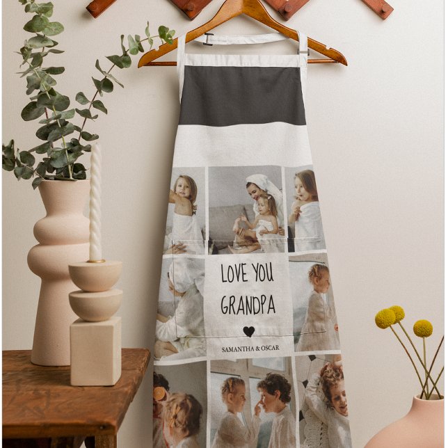 Modern Collage Photo Love You Grandpa Best Gift Apron (Creator Uploaded)