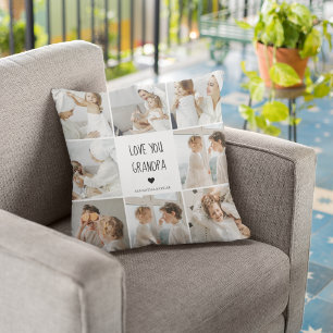 Modern Collage Photo Love You Grandpa Best Gift Cushion