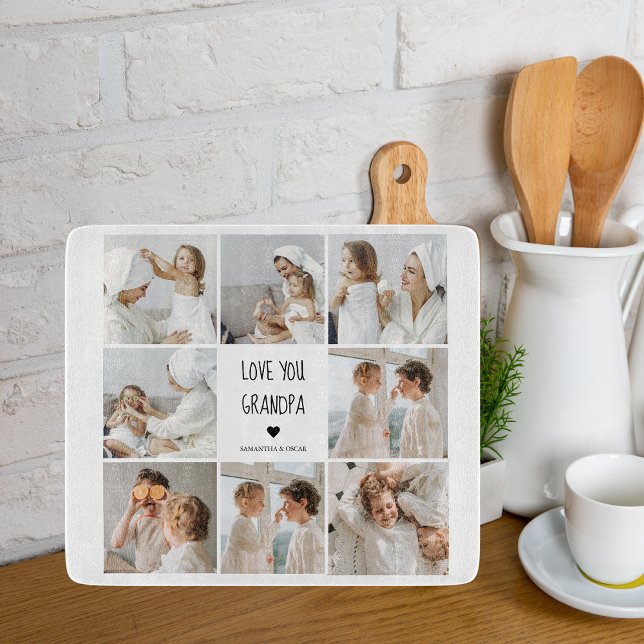 Modern Collage Photo Love You Grandpa Best Gift Cutting Board (Creator Uploaded)