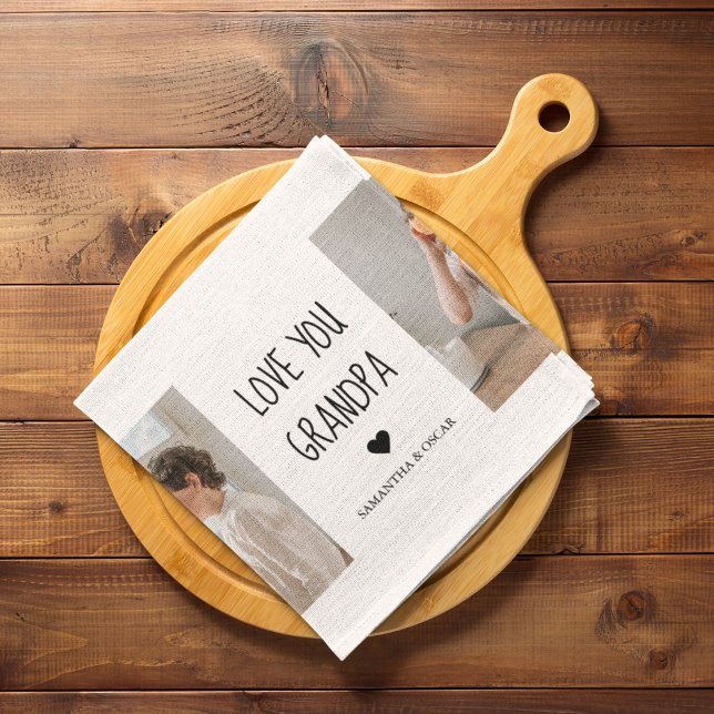 Modern Collage Photo Love You Grandpa Best Gift Tea Towel (Creator Uploaded)