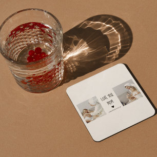 Modern Collage Photo Love You Mum Best Gift Square Paper Coaster