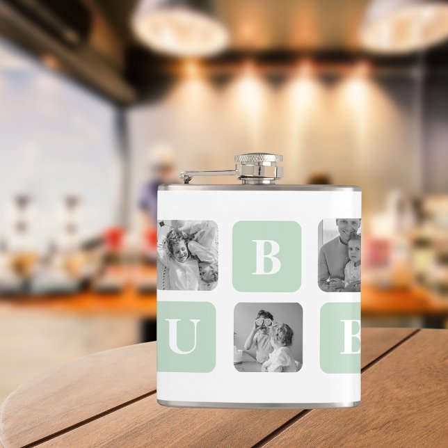 Modern Collage Photo Mint Best Hubby Gift Hip Flask (Creator Uploaded)