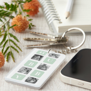 Modern Collage Photo Mint Best Hubby Gift Key Ring