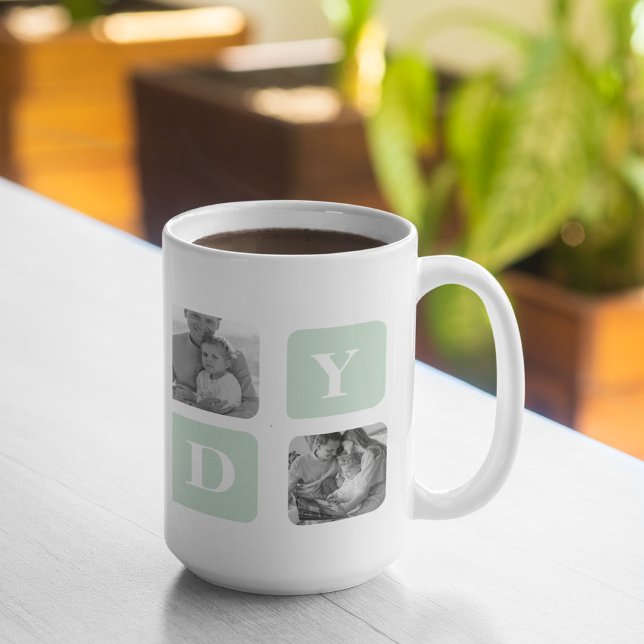 Modern Collage Photo Mint & Happy FathersDay Gift Coffee Mug (Creator Uploaded)