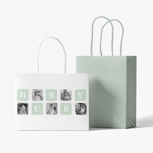 Modern Collage Photo Mint & Happy FathersDay Gift Large Gift Bag (Creator Uploaded)