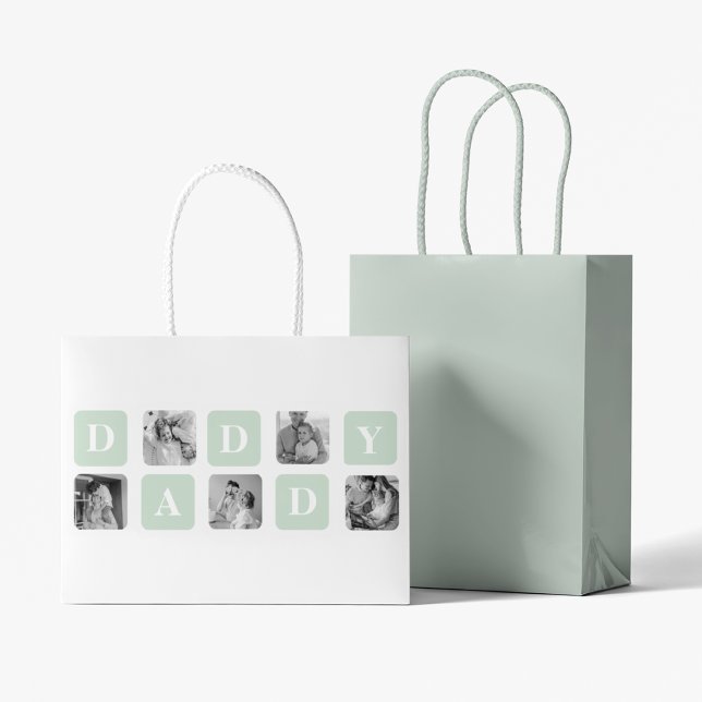 Modern Collage Photo Mint & Happy FathersDay Gift Large Gift Bag (Creator Uploaded)
