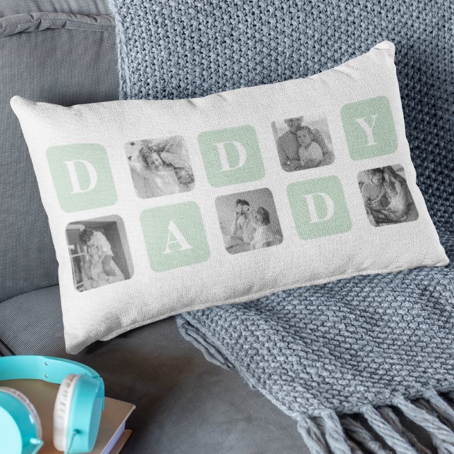 Modern Collage Photo Mint & Happy FathersDay Gift Lumbar Cushion (Creator Uploaded)