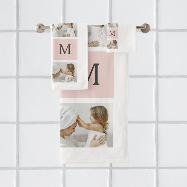 Modern Collage Photo & Pastel Pink Mummy Gift Bath Towel Set (Creator Uploaded)