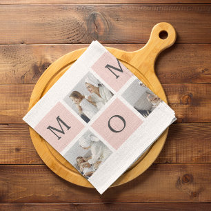 Modern Collage Photo & Pastel Pink Mummy Gift Tea Towel