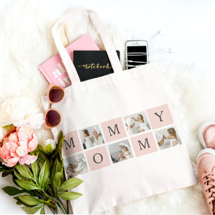 Modern Collage Photo & Pastel Pink Mummy Gift Tote Bag