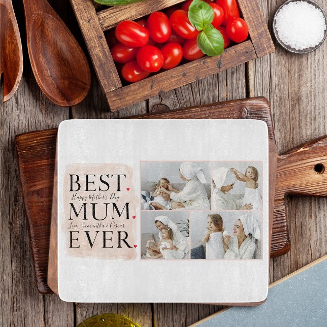 Modern Collage Photo Pink Happy Mothers Day Cutting Board (Creator Uploaded)