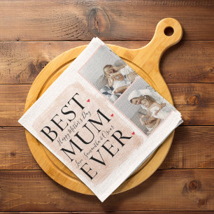 Modern Collage Photo Pink Happy Mothers Day Tea Towel