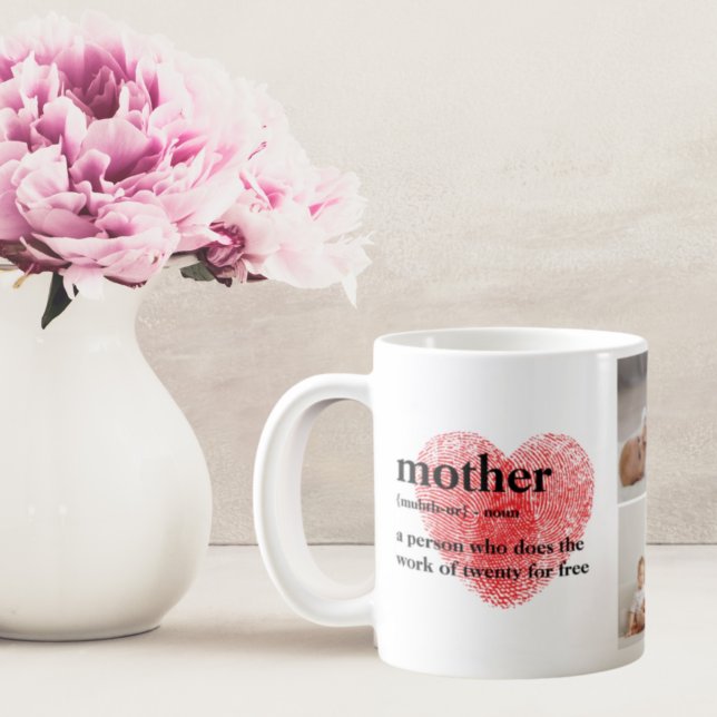 Modern Collage Photo & Red Heart Mother Gift Coffee Mug (Creator Uploaded)