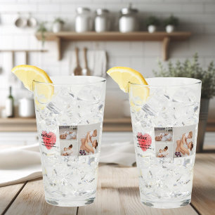 Modern Collage Photo & Red Heart Mother Gift Glass