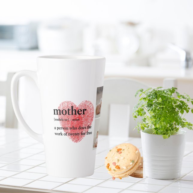 Modern Collage Photo & Red Heart Mother Gift Latte Mug (Creator Uploaded)
