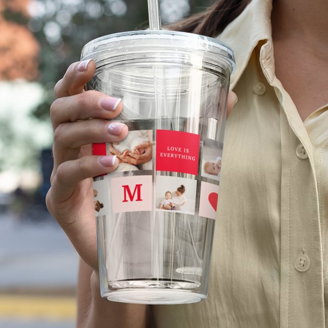 Modern Collage Photo Red & Pink Best Mum Ever Gift Acrylic Tumbler (Creator Uploaded)