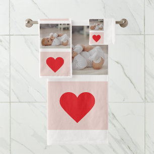 Modern Collage Photo Red & Pink Best Mum Ever Gift Bath Towel Set