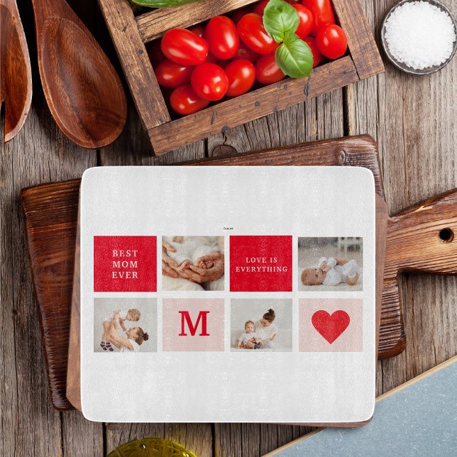 Modern Collage Photo Red & Pink Best Mum Ever Gift Cutting Board (Creator Uploaded)