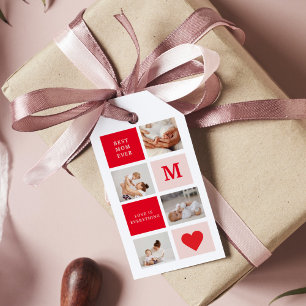 Modern Collage Photo Red & Pink Best Mum Ever Gift Gift Tags