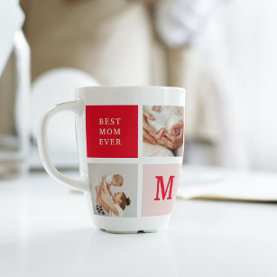 Modern Collage Photo Red & Pink Best Mum Ever Gift Latte Mug