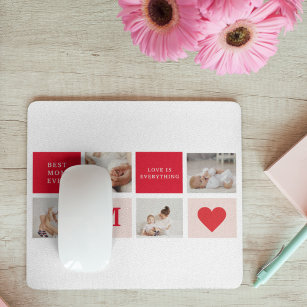 Modern Collage Photo Red & Pink Best Mum Ever Gift Mouse Pad