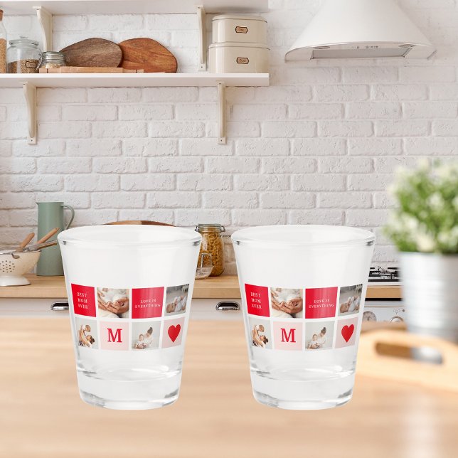 Modern Collage Photo Red & Pink Best Mum Ever Gift Shot Glass (Creator Uploaded)