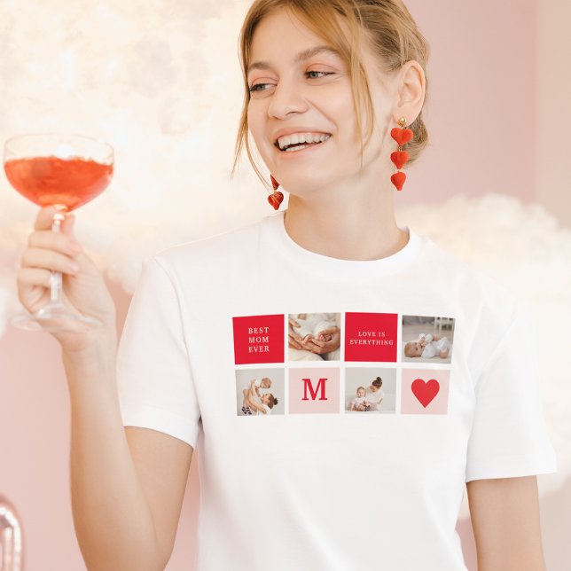 Modern Collage Photo Red & Pink Best Mum Ever Gift T-Shirt (Creator Uploaded)