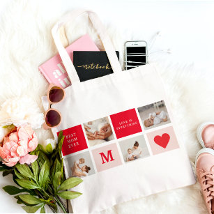 Modern Collage Photo Red & Pink Best Mum Ever Gift Tote Bag