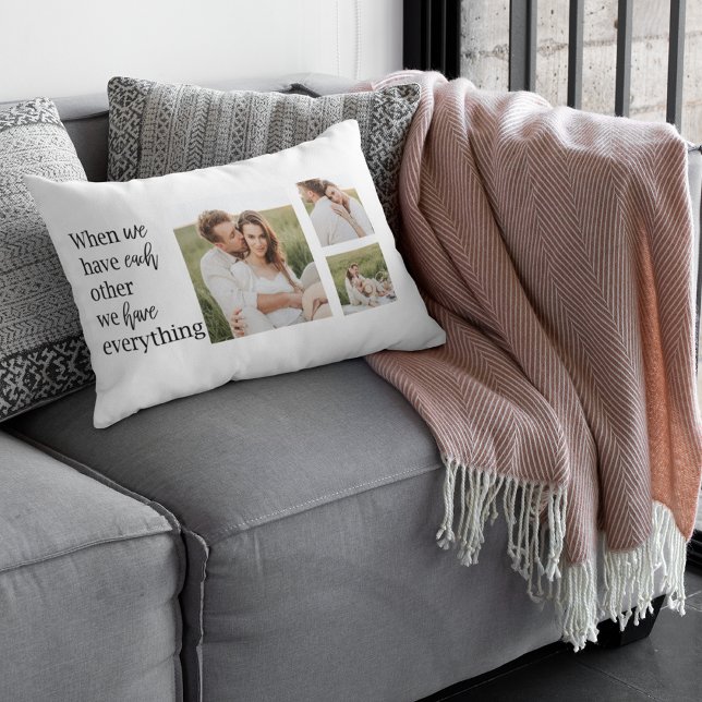Modern Collage  Photo Romantic Couple Quote Gift Lumbar Cushion (Creator Uploaded)
