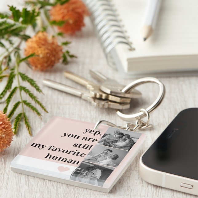 Modern Collage Photo & Romantic Lovely Quote Gift Key Ring (Front Right)