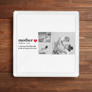 Modern Collage Photo & Text Red Heart Mother Gift Acrylic Tray