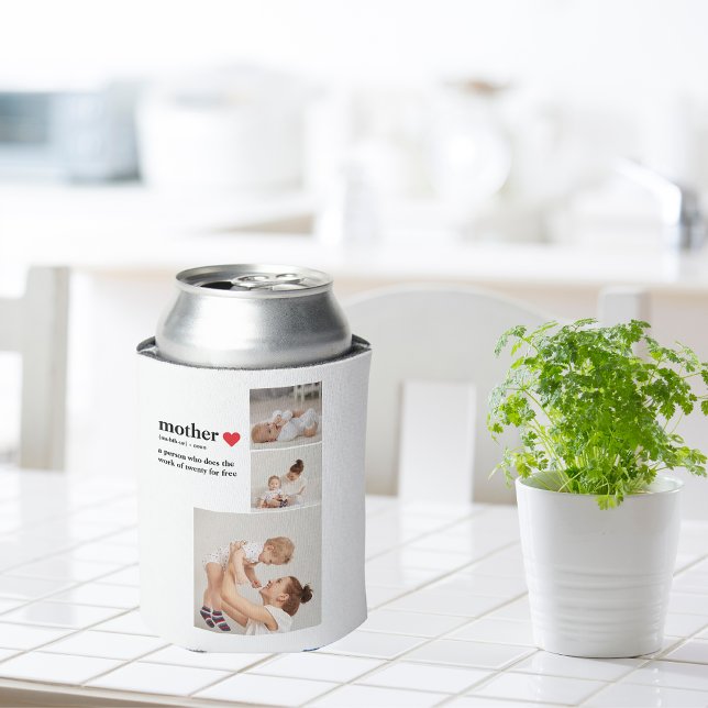 Modern Collage Photo & Text Red Heart Mother Gift Can Cooler (Creator Uploaded)