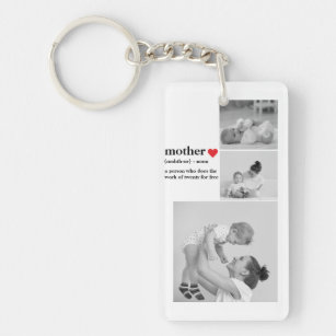 Modern Collage Photo & Text Red Heart Mother Gift Key Ring