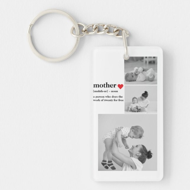 Modern Collage Photo & Text Red Heart Mother Gift Key Ring (Front)