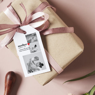 Modern Collage Photo & Text Red Heart Mother Gift Tags