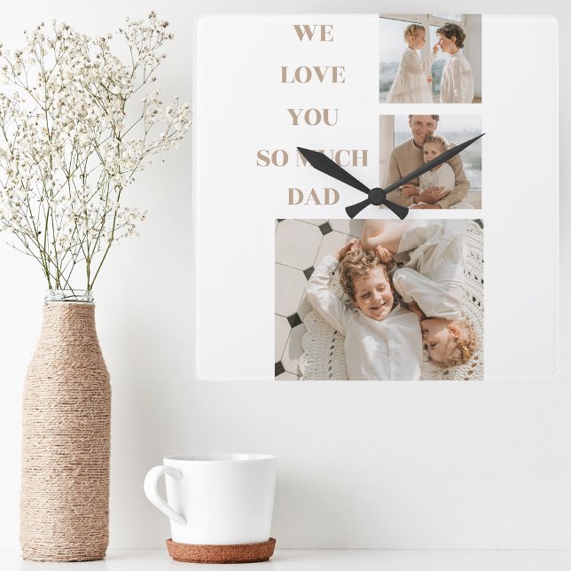 Modern Collage Photo & We Love Dad Gifts Square Wall Clock (Creator Uploaded)