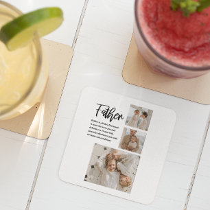 Modern Collage Photo With Father Best Quote Gift Square Paper Coaster