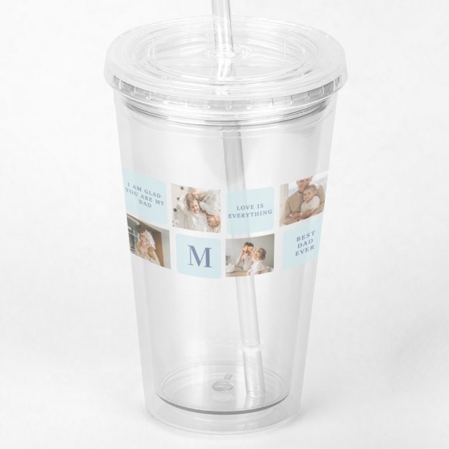 Modern Collage Photos Blue Best Fathers Gift Acrylic Tumbler (Creator Uploaded)