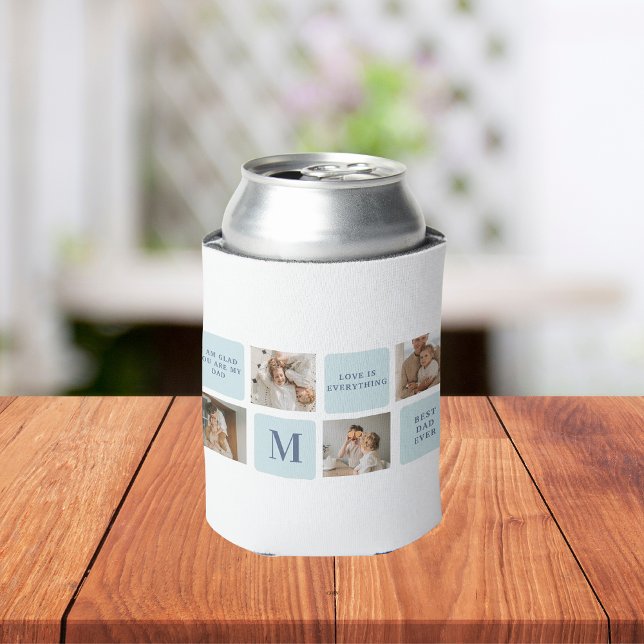 Modern Collage Photos Blue Best Fathers Gift Can Cooler (Creator Uploaded)